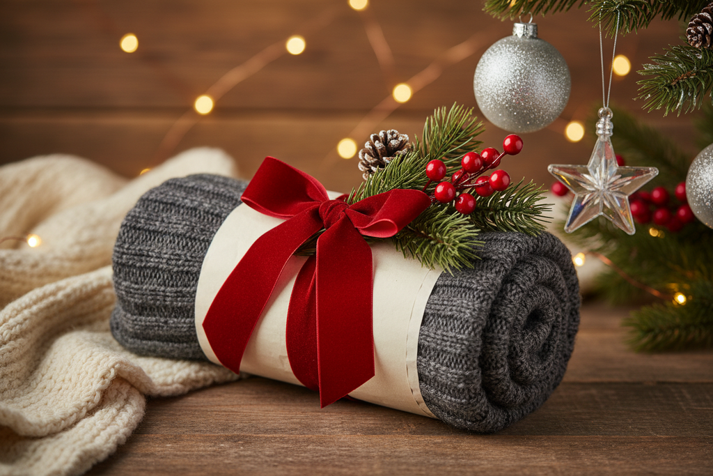 クリスマスにチャコールグレー色のレッグウォーマーをプレゼント